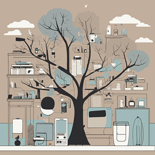 a tree with different objects in its branches