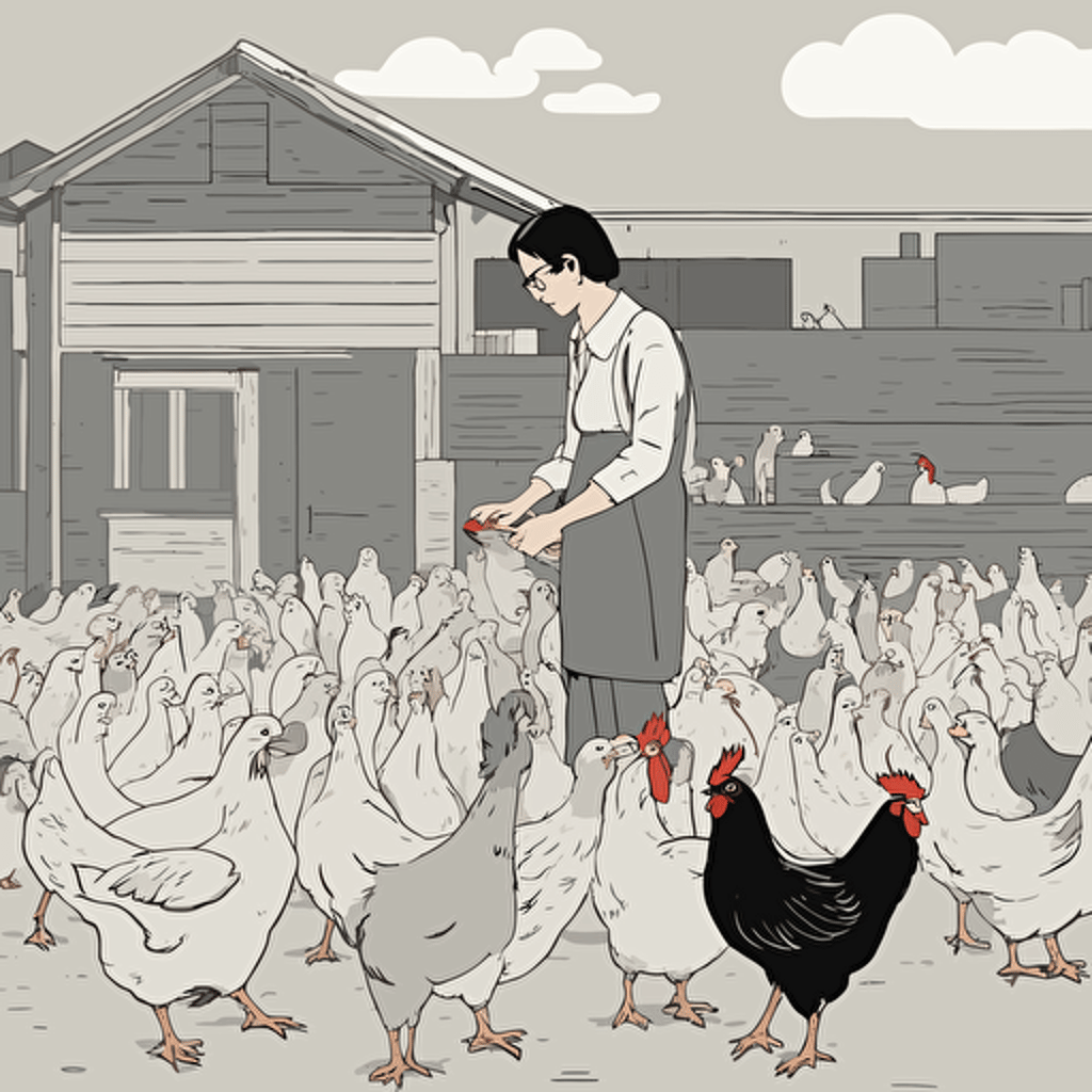 a person feeding chickens