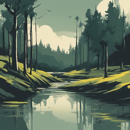 a forest with a river