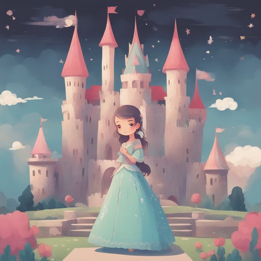 a princess standing in front of a castle