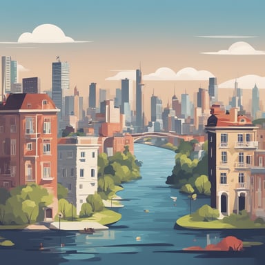 a cityscape with a river