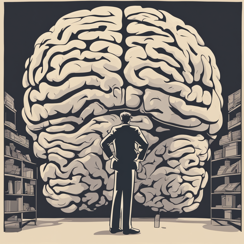 researches standing in front of a gigantic brain