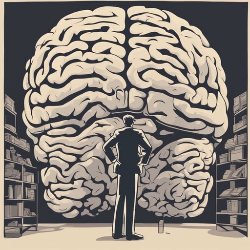 researches standing in front of a gigantic brain