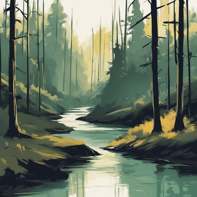 a forest with a river