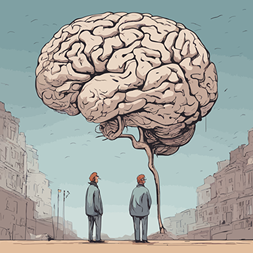 researches standing in front of a gigantic brain