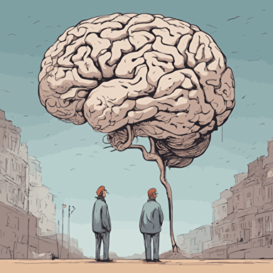 researches standing in front of a gigantic brain