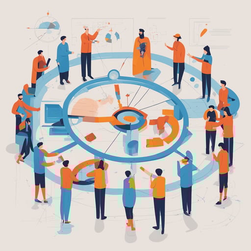 a team interacting with a large diagram