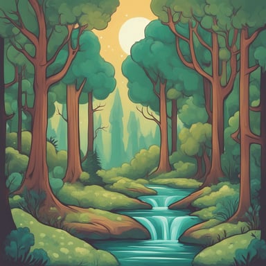 a forest with a river