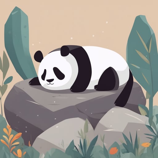 a panda sleeping on a rock