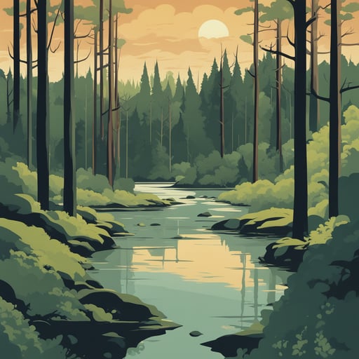 a forest with a river