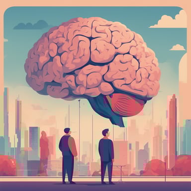 researches standing in front of a gigantic brain