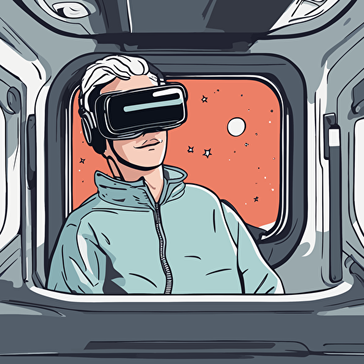 a person with vr headset floating in space