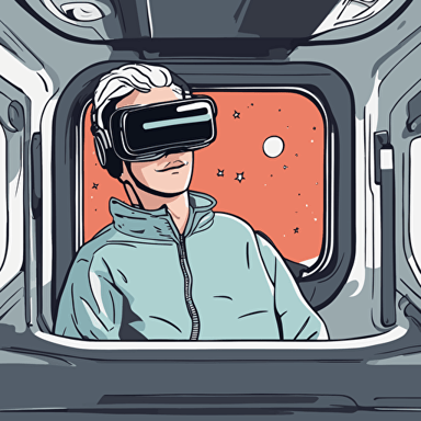 a person with vr headset floating in space