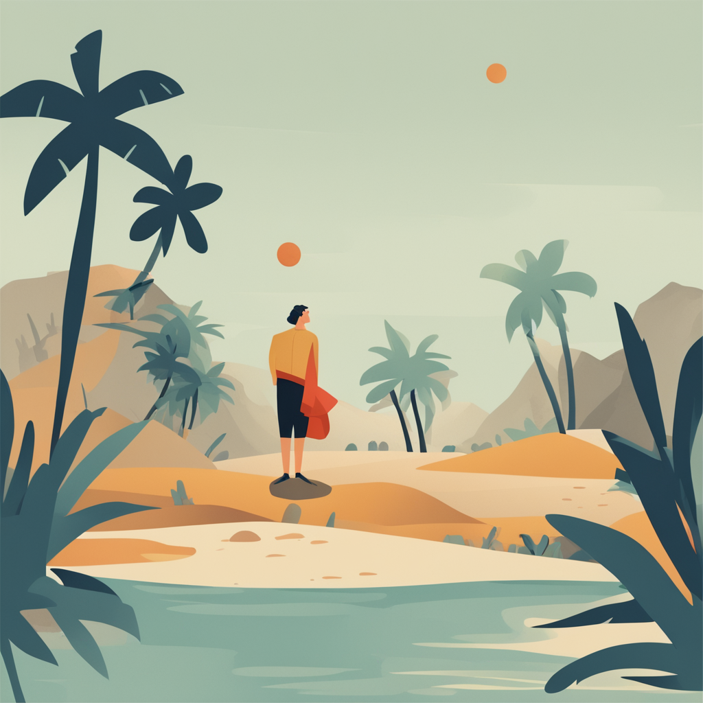 a person stranded on a desert island