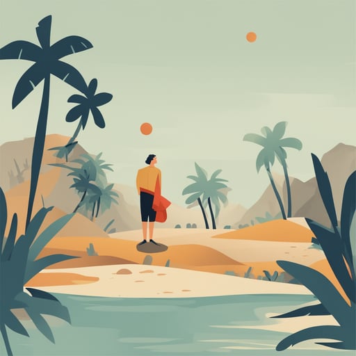 a person stranded on a desert island