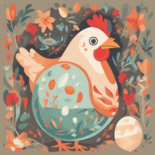 a chicken laying an egg