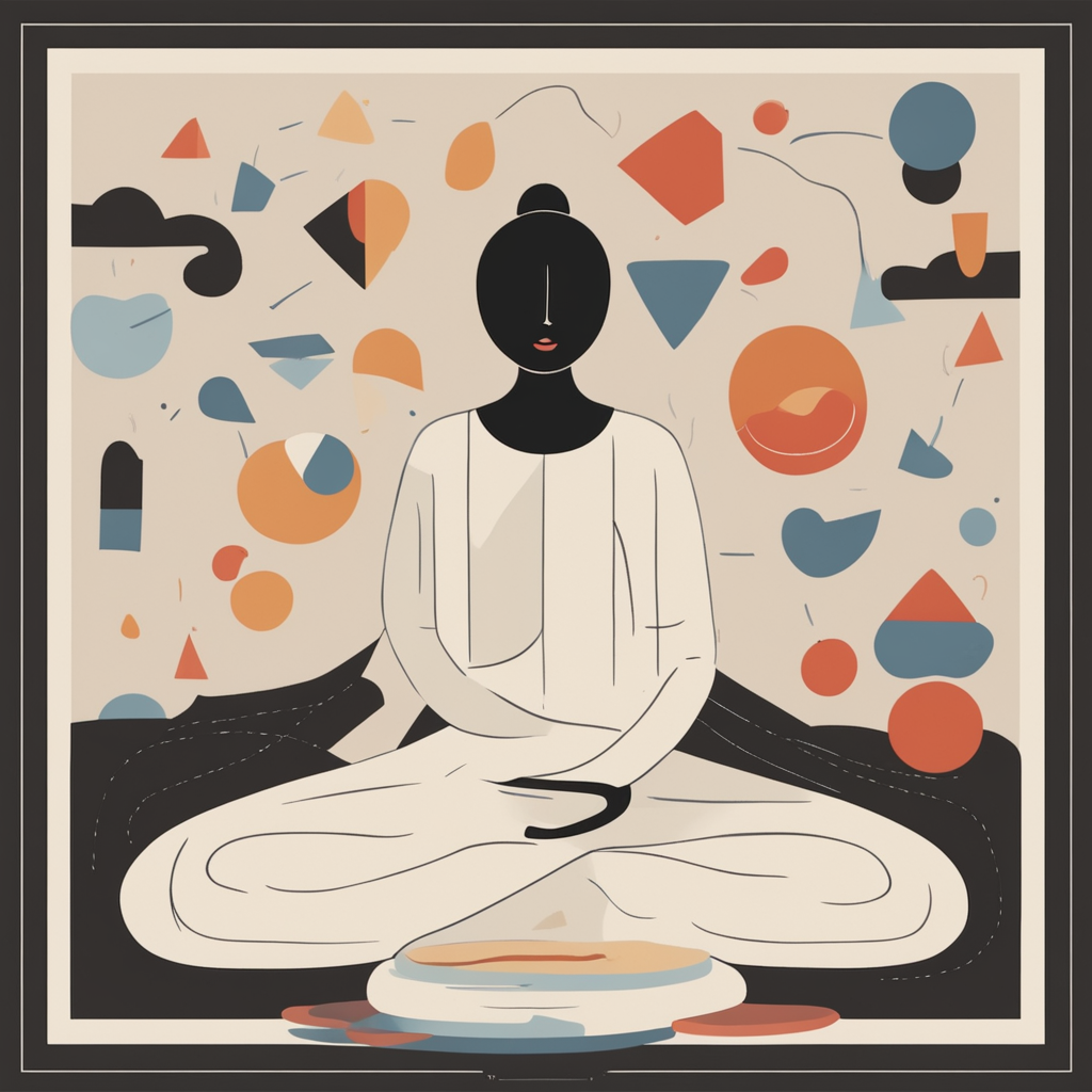 a person meditating with shapes coming out of their head