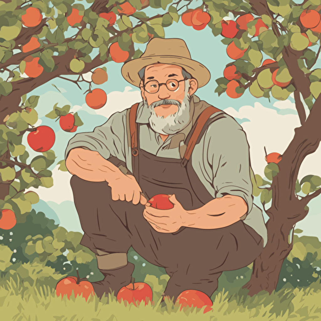 a farmer picking apples