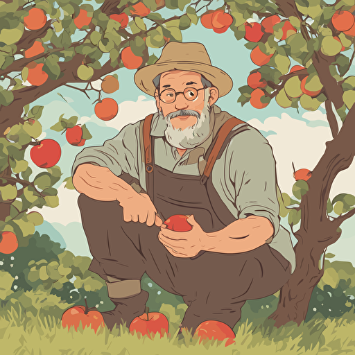 a farmer picking apples