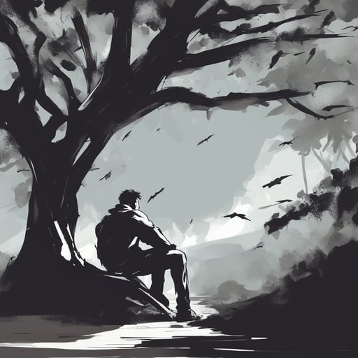 a person sitting under a tree