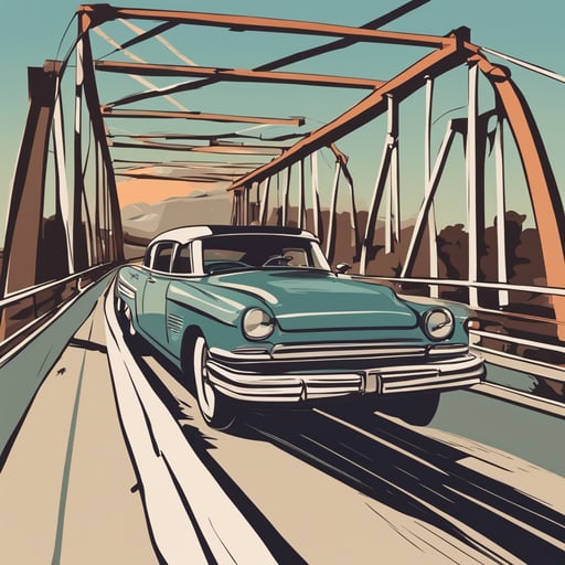 a car driving on a bridge