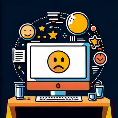 a computer screen with large emojis coming out of it