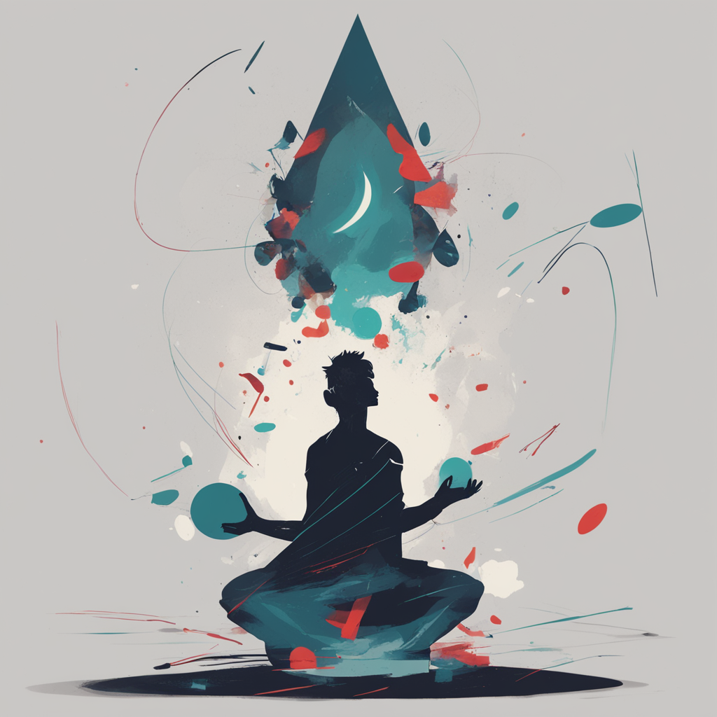 a person meditating with shapes coming out of their head