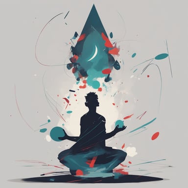 a person meditating with shapes coming out of their head