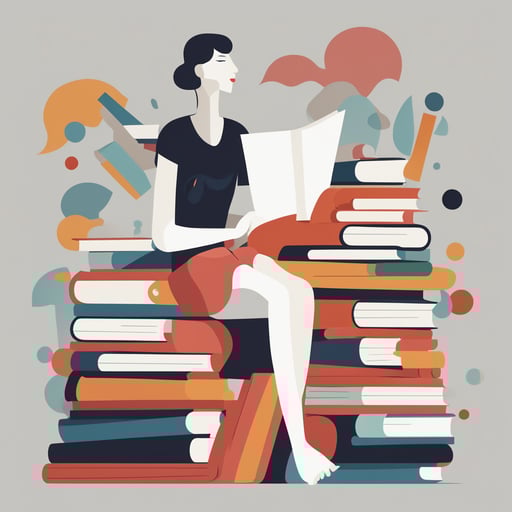 a person sitting on books