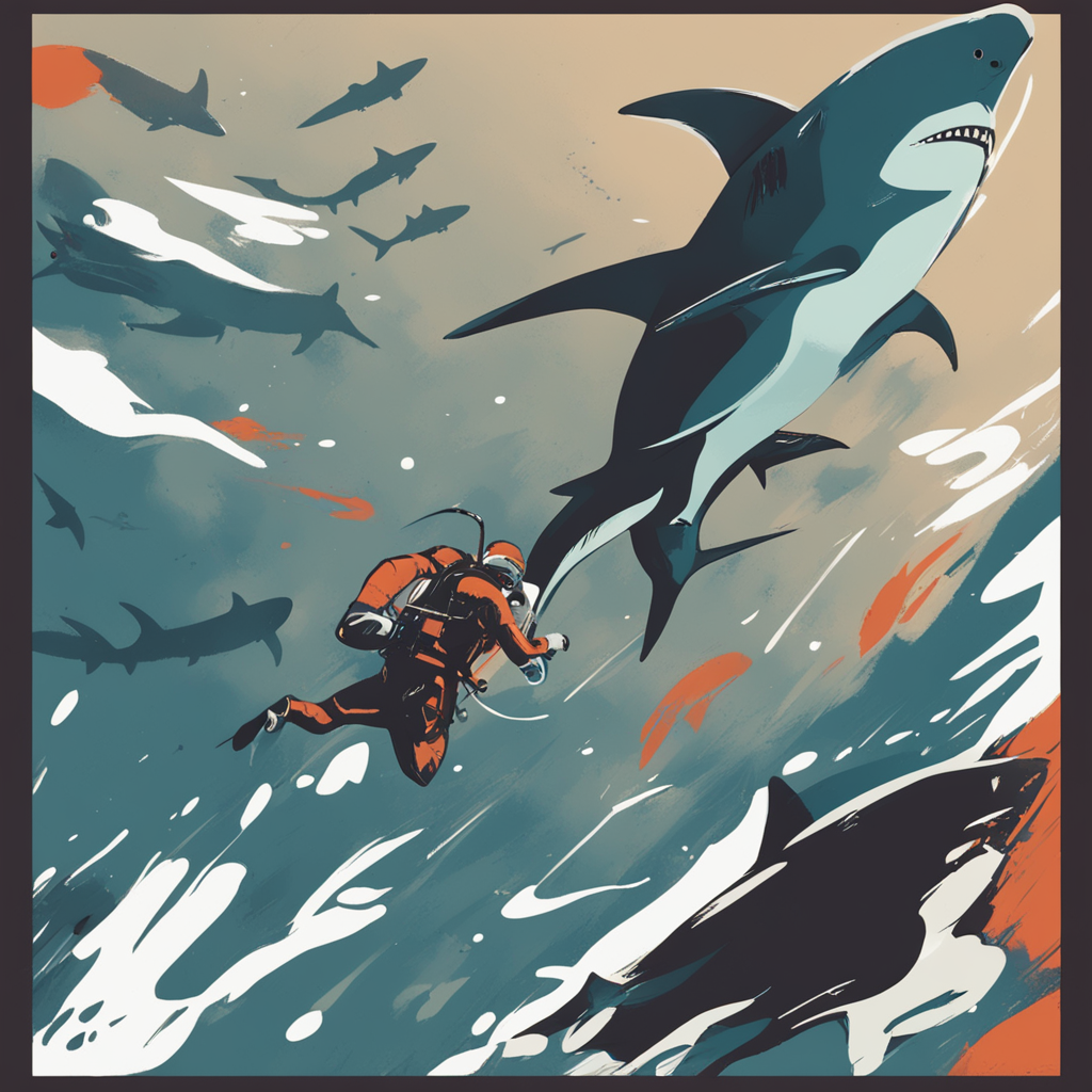 a person diving with sharks