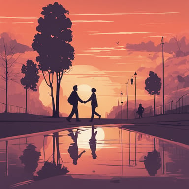 a couple walking together at the sunset