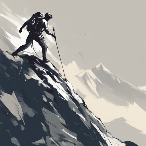 a mountain climber reaching the top of a mountain