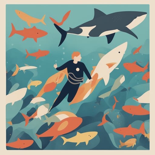 a person diving with sharks