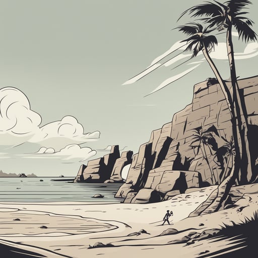 a person stranded on a desert island