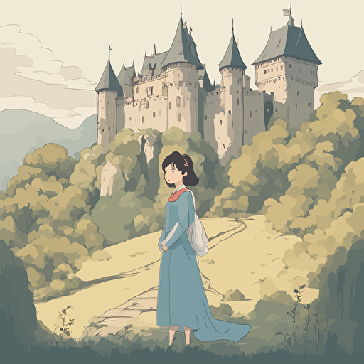 a princess standing in front of a castle