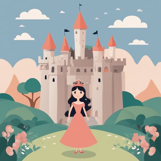 a princess standing in front of a castle