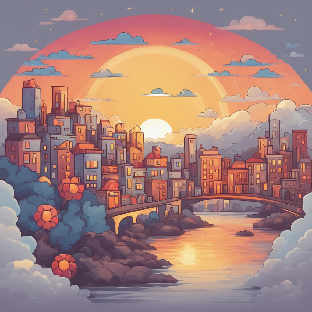 a sunsetting over a city