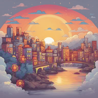 a sunsetting over a city