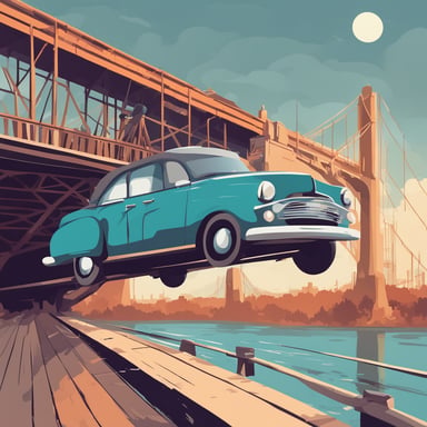 a car driving on a bridge