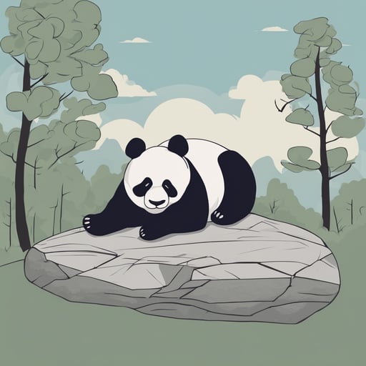 a panda sleeping on a rock