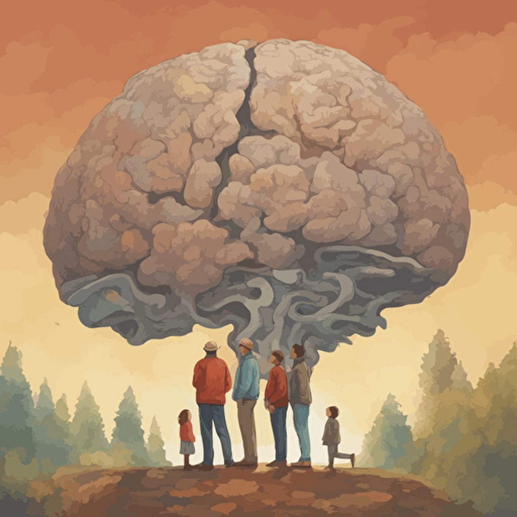 researches standing in front of a gigantic brain