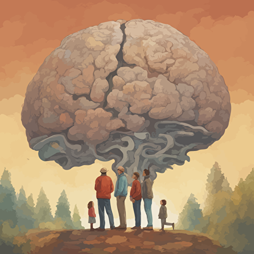 researches standing in front of a gigantic brain