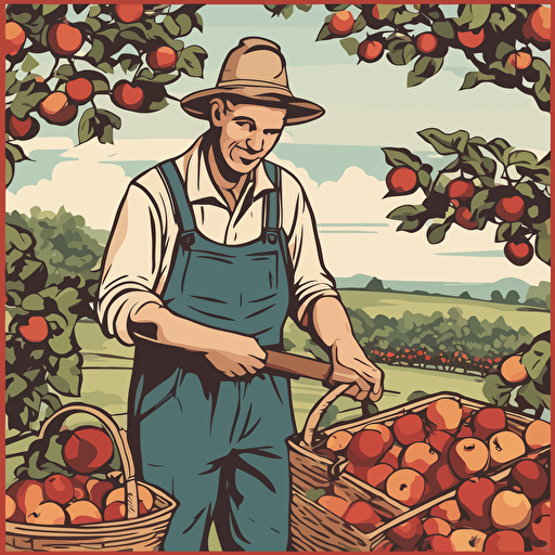 a farmer picking apples