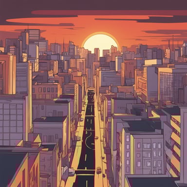 a sunsetting over a city