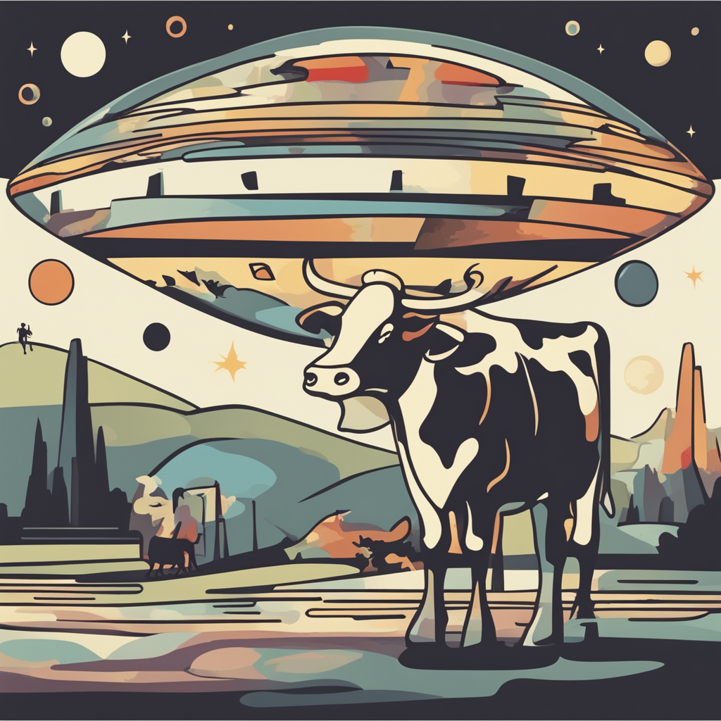an alien spaceship abducting a cow