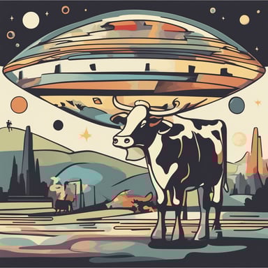 an alien spaceship abducting a cow