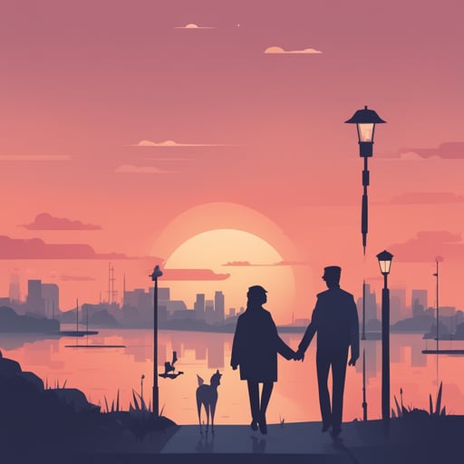 a couple walking together at the sunset