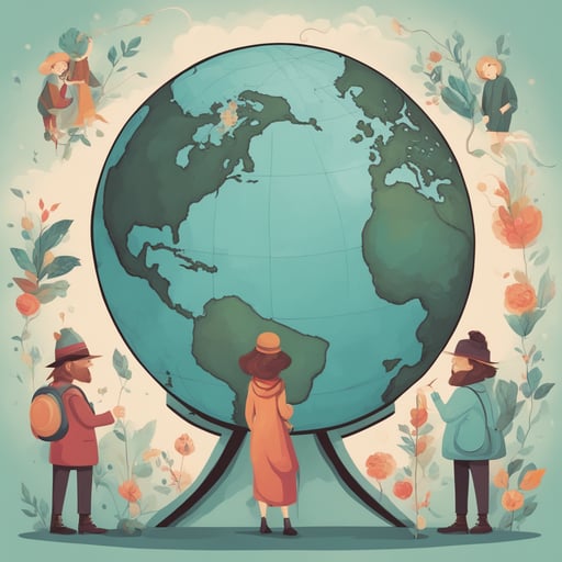 people with a large globe