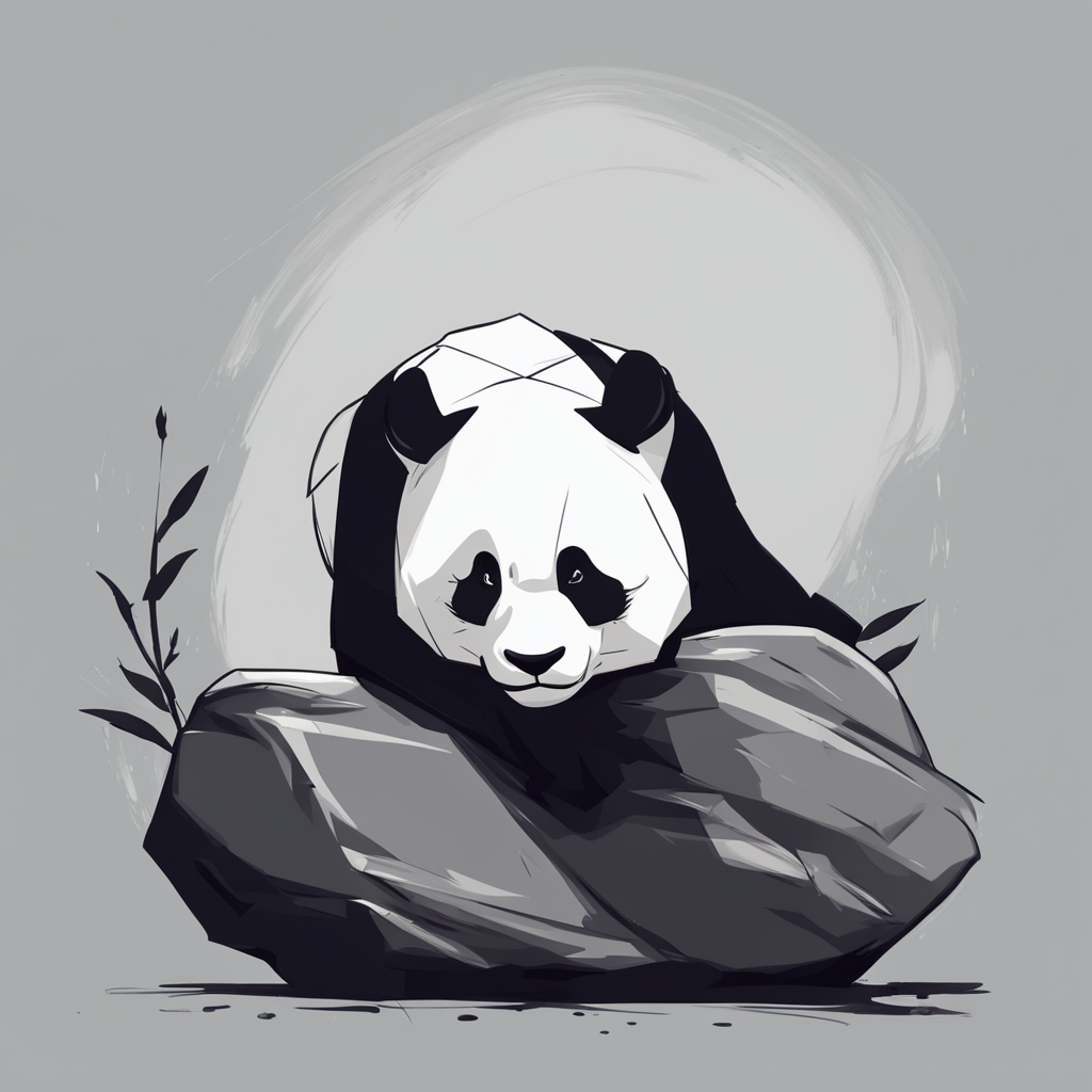 a panda sleeping on a rock