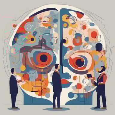 researches standing in front of a gigantic brain